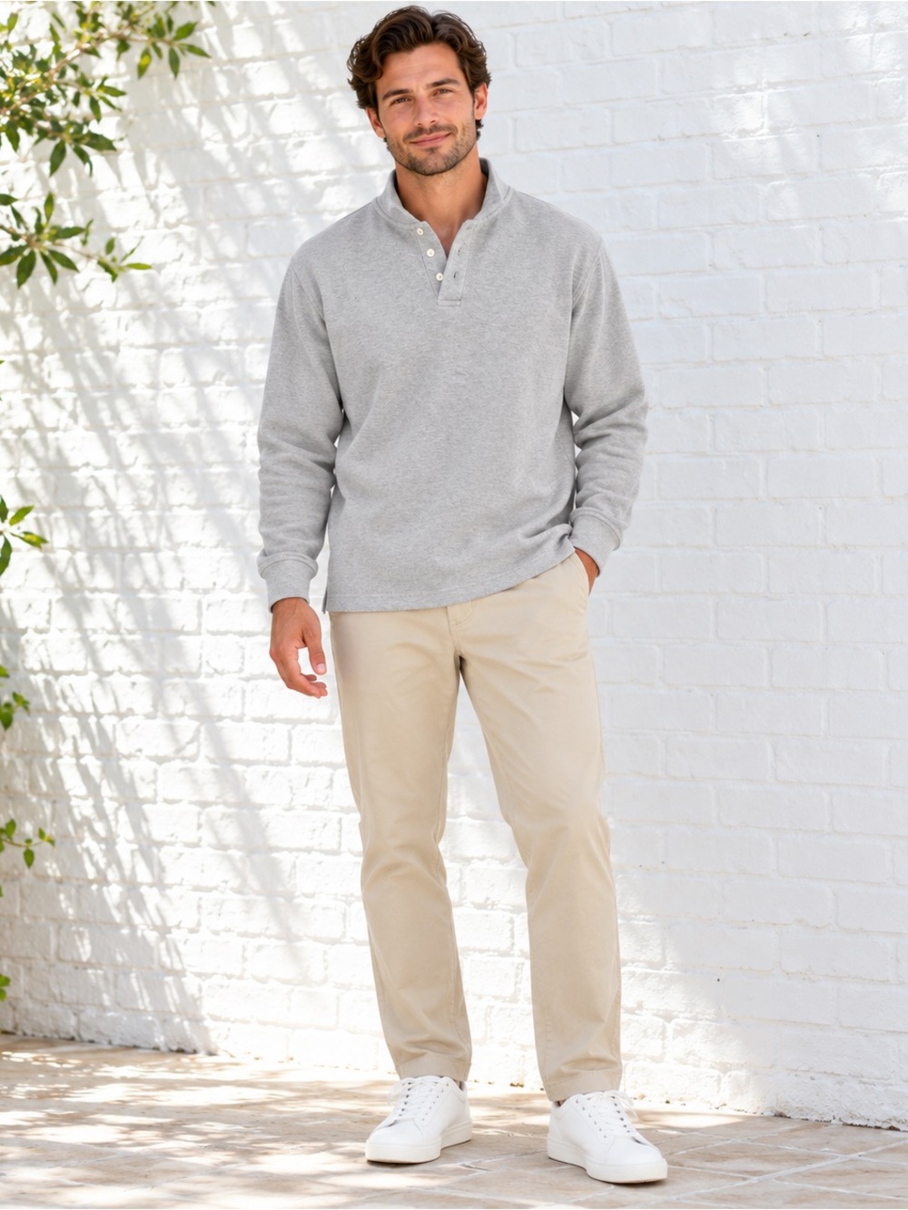 GAP Light Gray Henley Pullover Sweatshirt